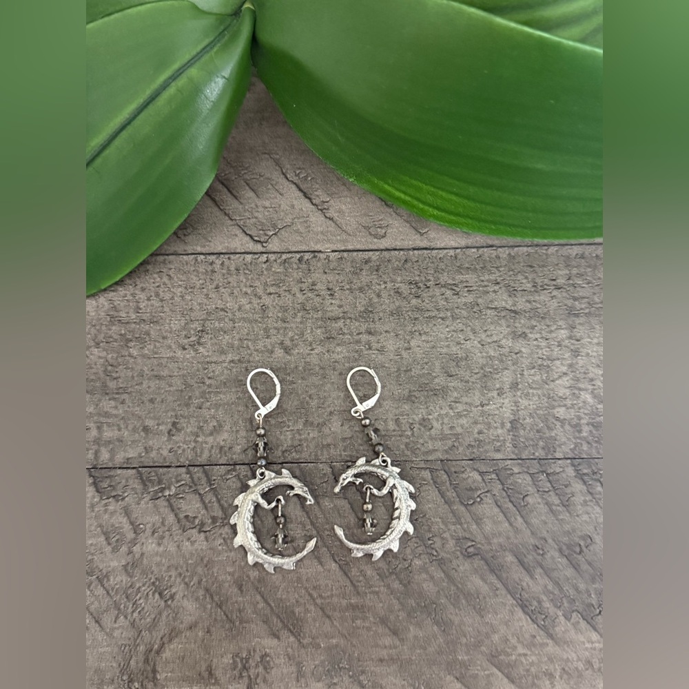 Dragon Silver Circle Dangle Earrings